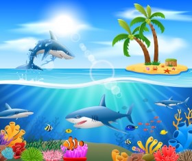 Island with underwater world design vector 06