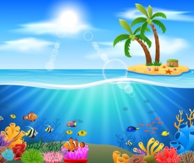 Island with underwater world design vector 08