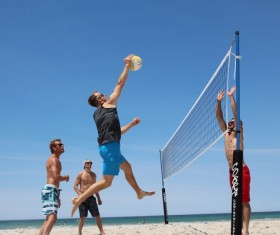 Mens Beach Volleyball Game Stock Photo
