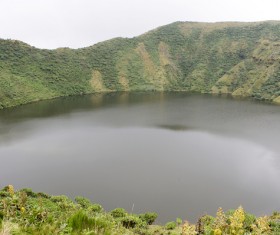 Meteorite crater forms natural lake landscape Stock Photo 01