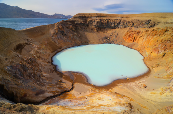 Meteorite crater forms natural lake landscape Stock Photo 04