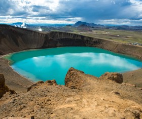 Meteorite crater forms natural lake landscape Stock Photo 15