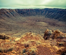 Meteorite crater on the ground Stock Photo 05
