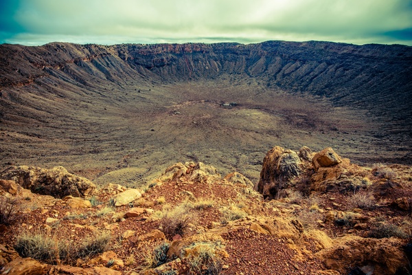 Meteorite crater on the ground Stock Photo 05