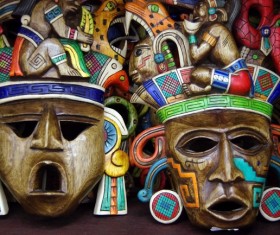 Mexican wooden craft mask Stock Photo