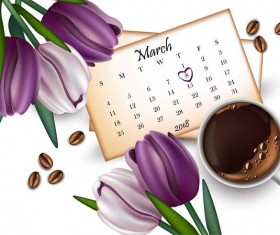 Mother day flower with calendar and coffee vector
