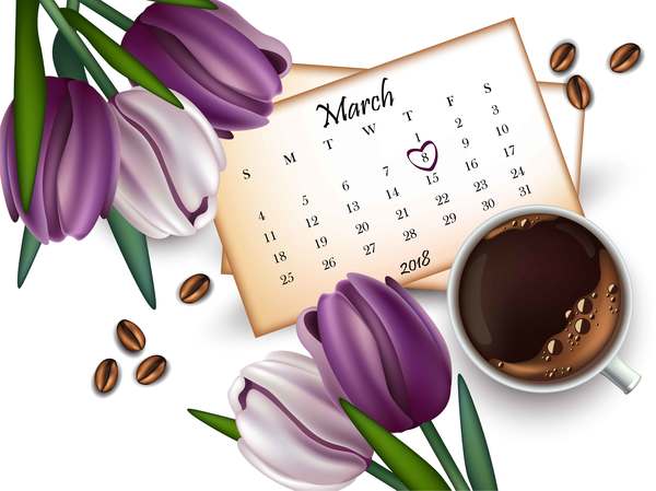 Mother day flower with calendar and coffee vector