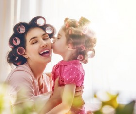 Mother teaches daughter make-up Stock Photo 01