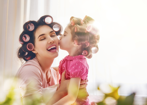 Mother teaches daughter make-up Stock Photo 01