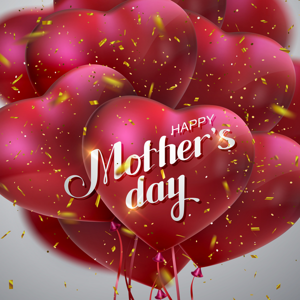 Mothers day card with heart shape balloons vector 01