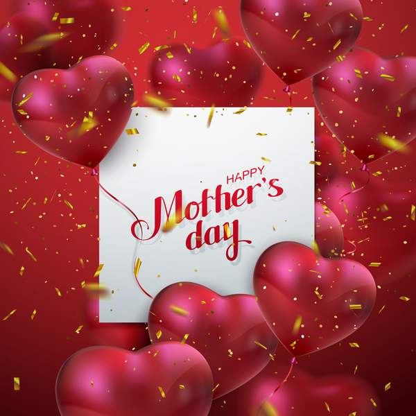 Mothers day card with heart shape balloons vector 02