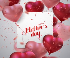 Mothers day card with heart shape balloons vector 03