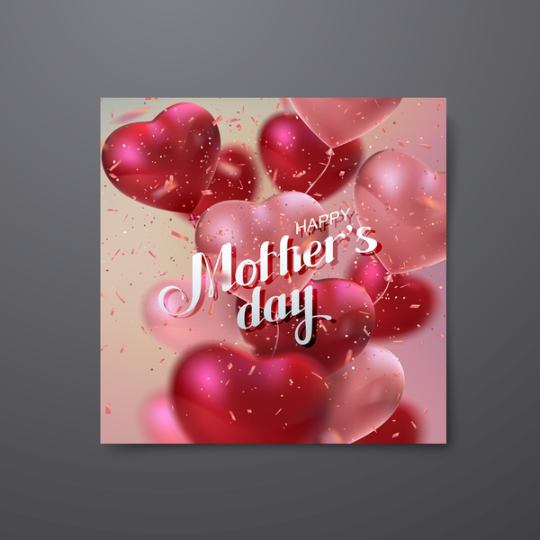 Mothers day card with heart shape balloons vector 04