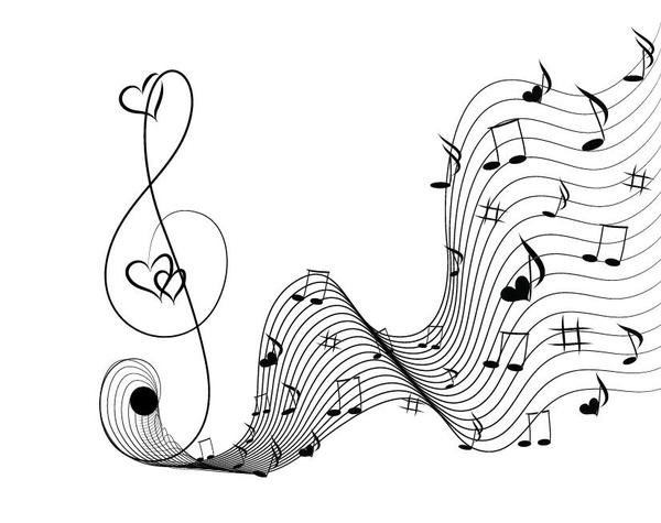 Musical symbols with abstract heart vector