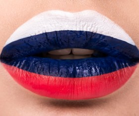 National flags painted on lips Stock Photo 01