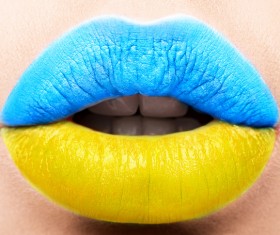 National flags painted on lips Stock Photo 02