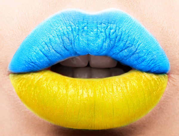 National flags painted on lips Stock Photo 02