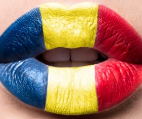 National flags painted on lips Stock Photo 03