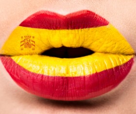 National flags painted on lips Stock Photo 05