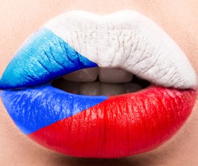 National flags painted on lips Stock Photo 06