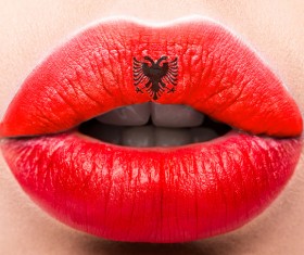 National flags painted on lips Stock Photo 07