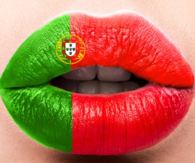 National flags painted on lips Stock Photo 08