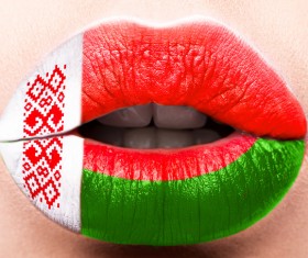 National flags painted on lips Stock Photo 09