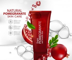 Natural pomegranate cosmetic advertising poster template vectors 01