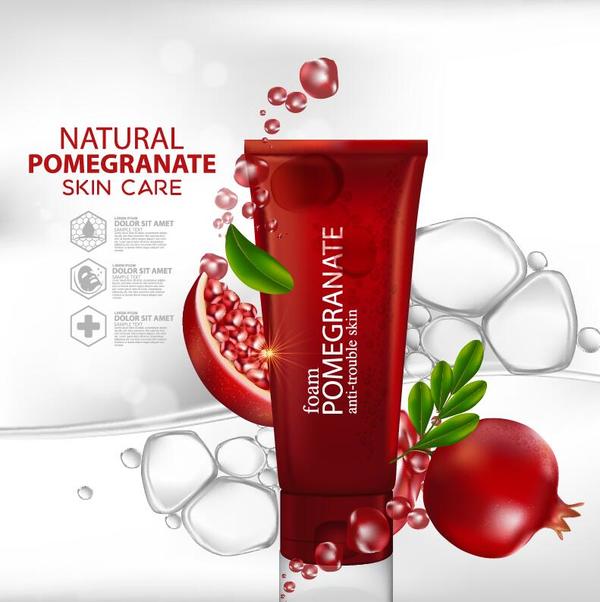 Natural pomegranate cosmetic advertising poster template vectors 01