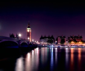 Night bridge and lights bright city Stock Photo