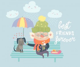 Old man with dog and easter card vector 01
