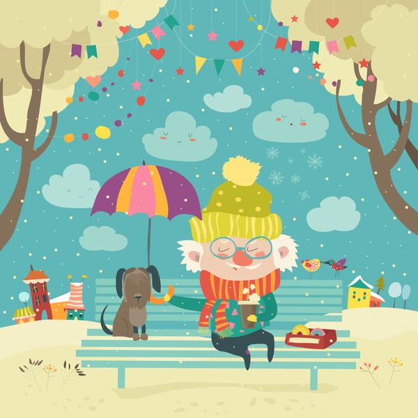 Old man with dog and easter card vector 02