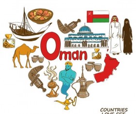 Oman country elements with heart shape vector