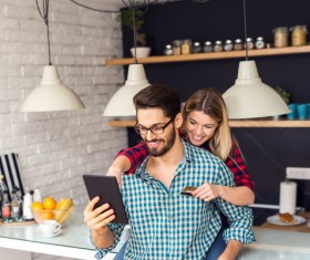 Online shopping couple Stock Photo