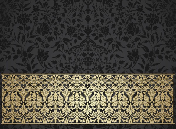 Ornate decor pattern with border vector material 04
