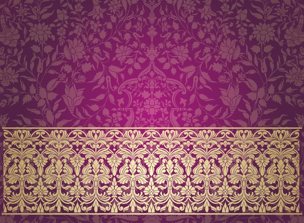 Ornate decor pattern with border vector material 05