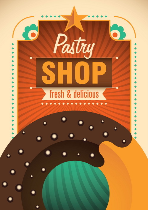 Pastry shop poster template retro vector