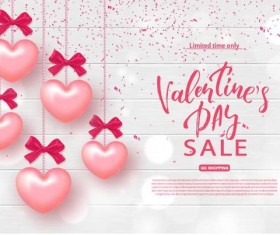 Pink heart balloon with valentine sale background vector
