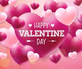 Pink heart shape with flower and valentine card vector free download