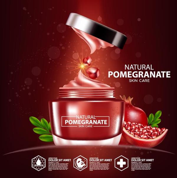 Pomegranate skin care cosmetic advertising poster vectors 02