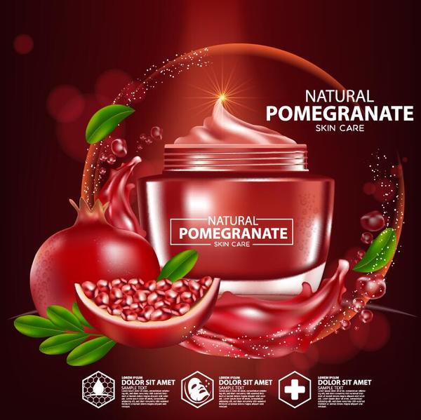 Pomegranate skin care cosmetic advertising poster vectors 03