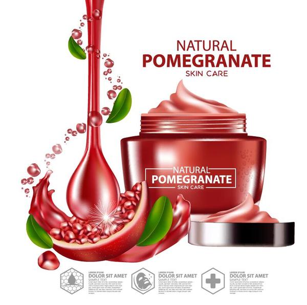 Pomegranate skin care cosmetic advertising poster vectors 04