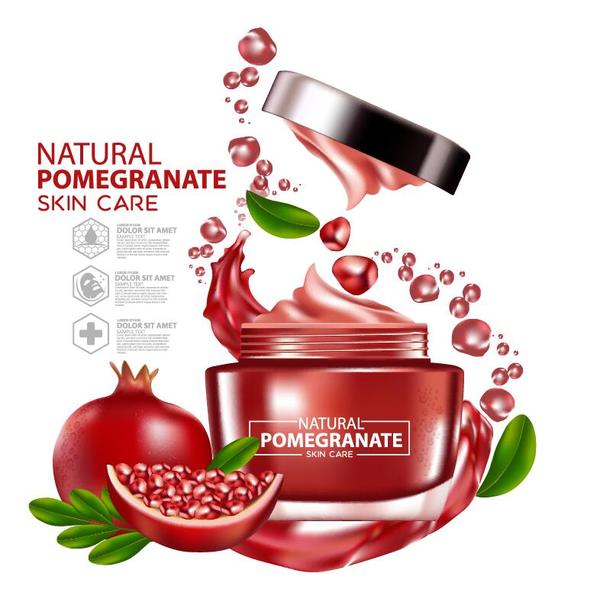 Pomegranate skin care cosmetic advertising poster vectors 05