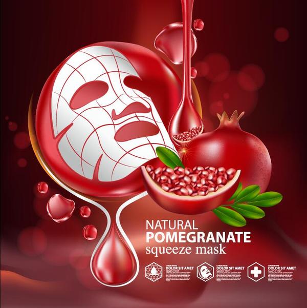 Pomegranate squeeze mask advertising poster vector 01