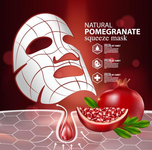 Pomegranate squeeze mask advertising poster vector 02