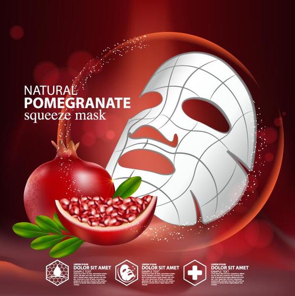 Pomegranate squeeze mask advertising poster vector 03