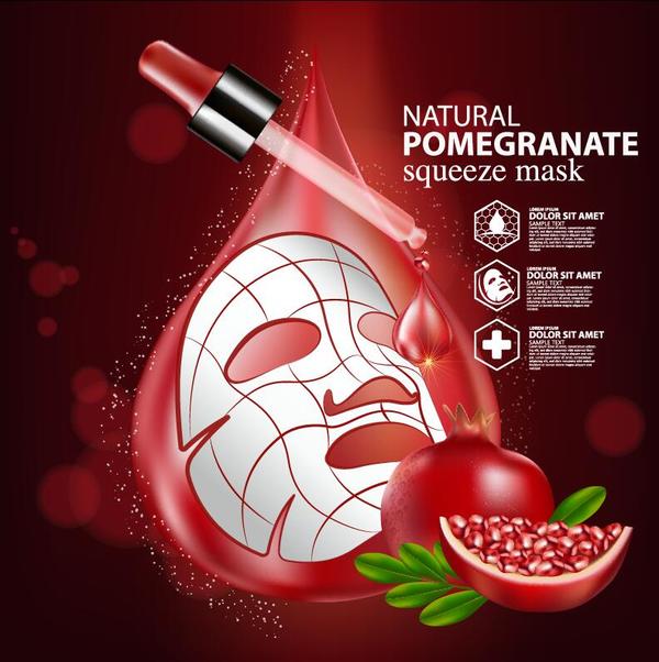 Pomegranate squeeze mask advertising poster vector 05