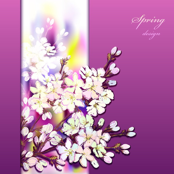 Purple spring card with flower vectors 01
