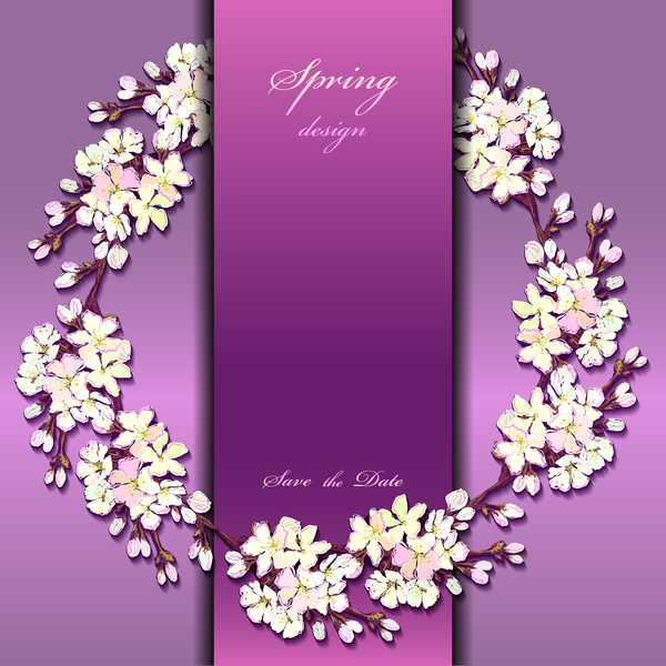 Purple spring card with flower vectors 02