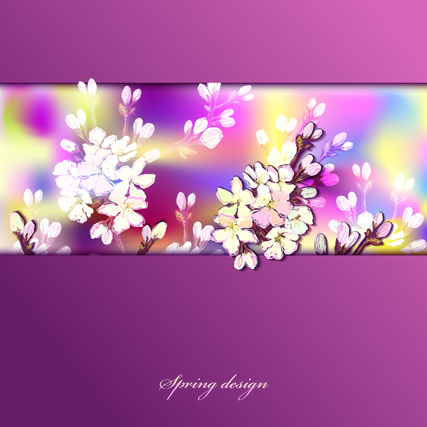 Purple spring card with flower vectors 03